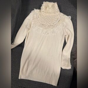 Ivory Lace Pearl Knit Sweater Cottagecore Victorian Soft Women’s Small